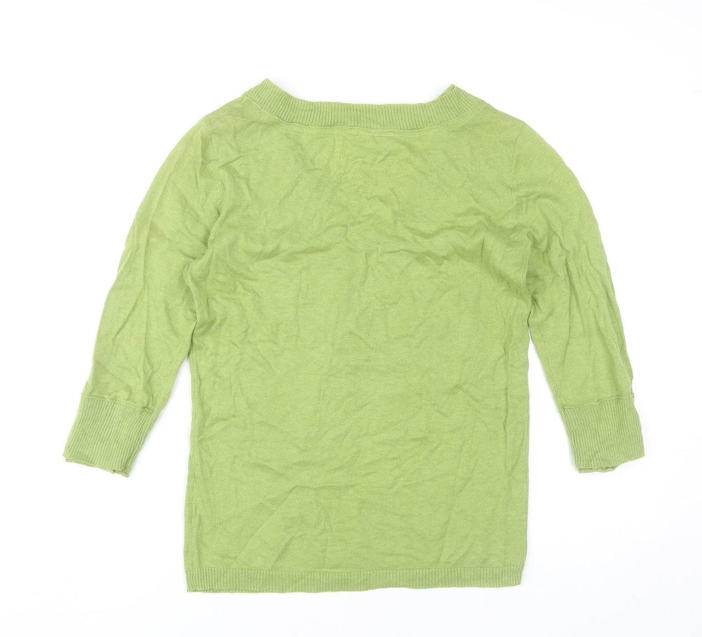 Fat Face Womens Green V-Neck Pullover Jumper Size 10 Cotton Wool