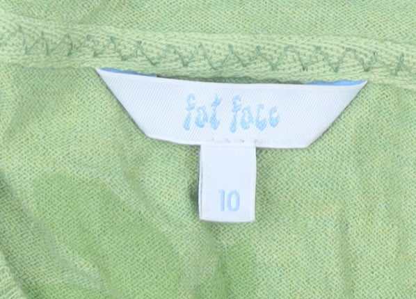 Fat Face Womens Green V-Neck Pullover Jumper Size 10 Cotton Wool