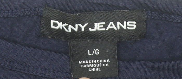 DKNY Jeans Womens Blue Pleated Hem T-Shirt Top Size L