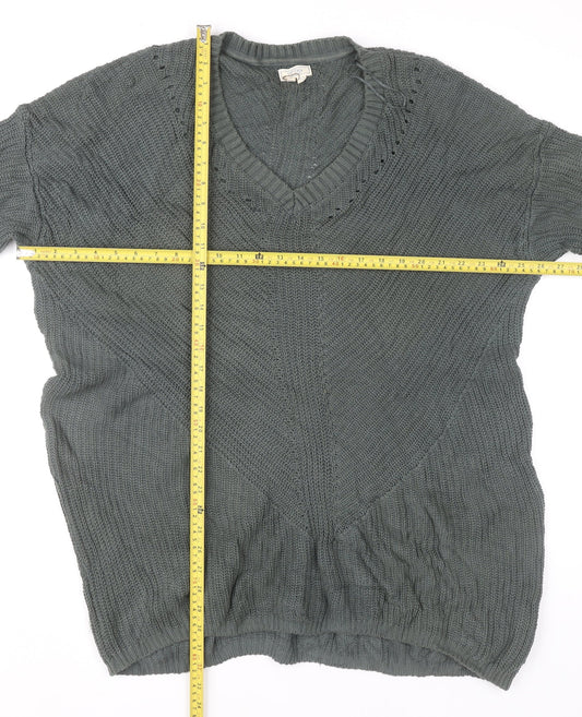 Fat Face Women’s Green Cotton Chunky Knit V-Neck Jumper Size 20