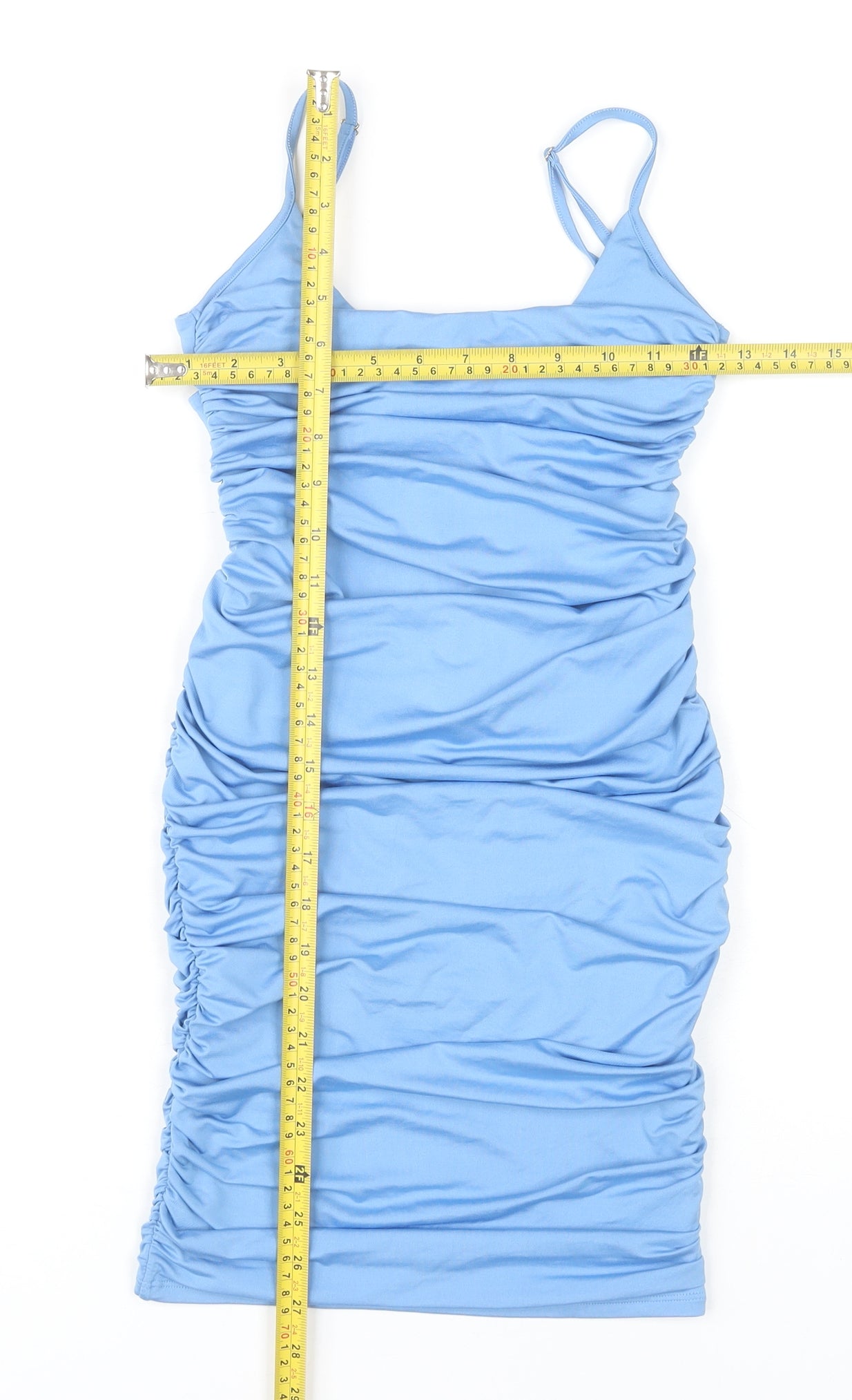 Oh Polly Women’s Blue Size 8 Bodycon Midi Dress Ruched Sleeveless Partywear