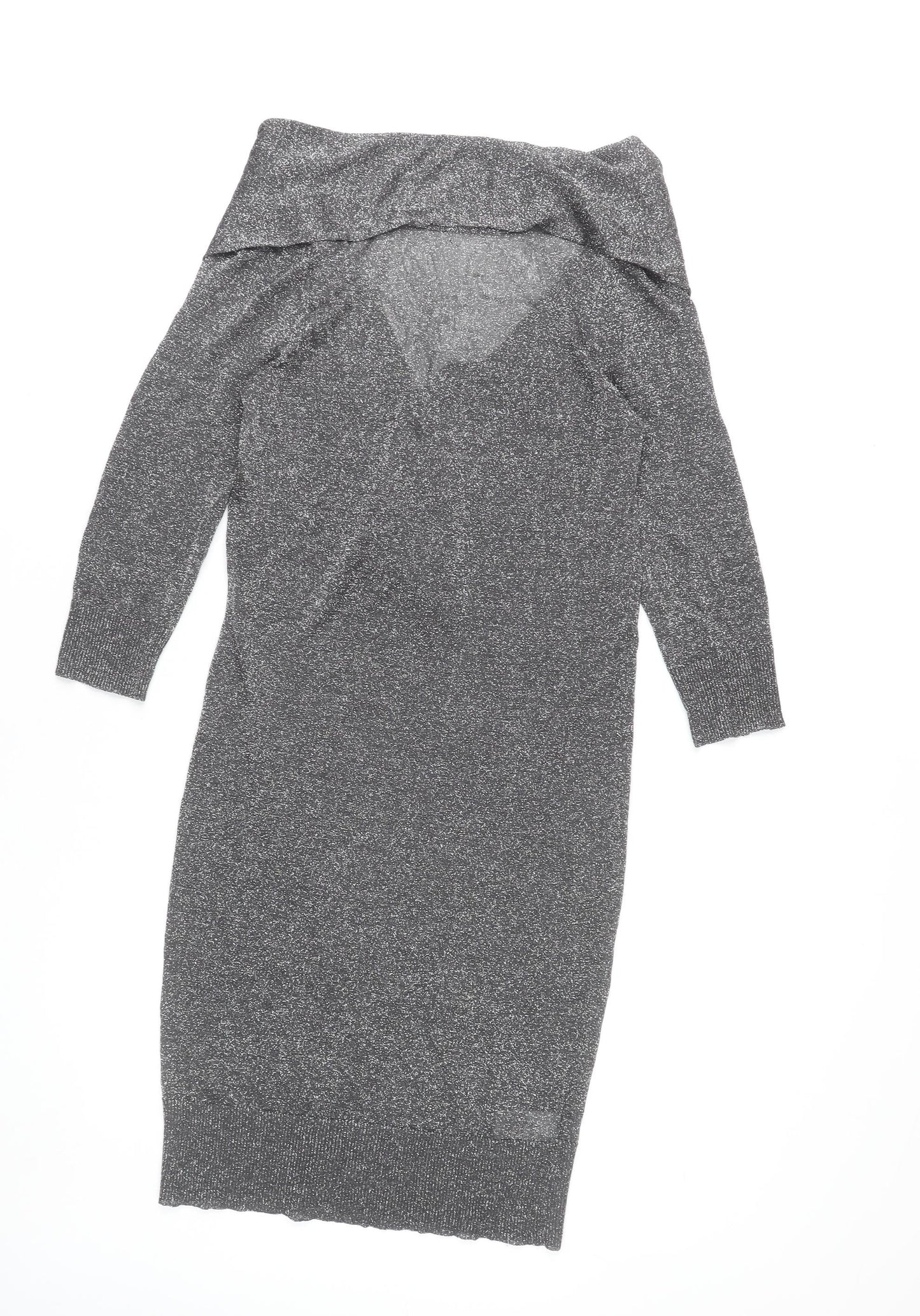 Topshop Women Grey Glitter Bodycon Dress Size 14 Partywear