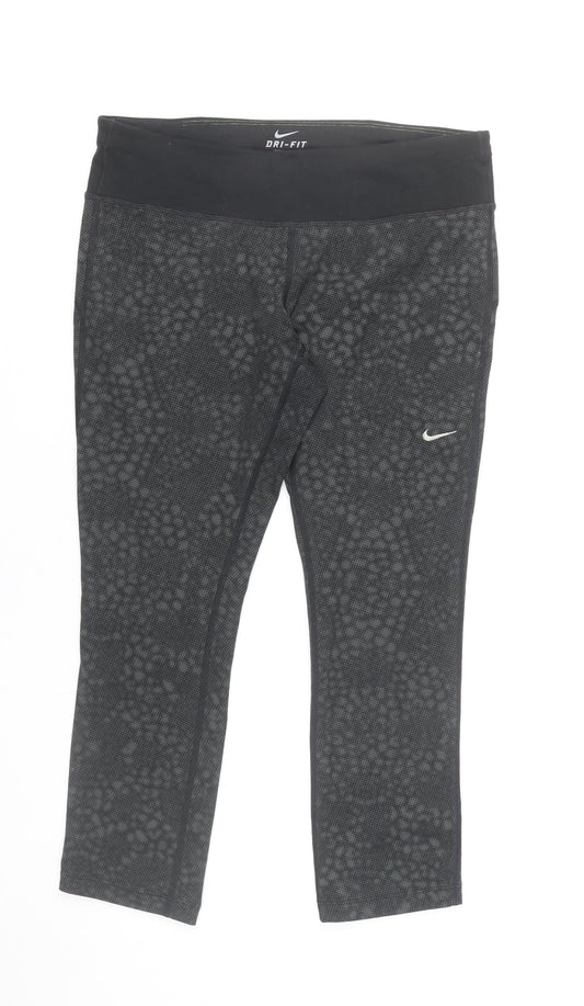 Nike Womens Black Cropped Dri-FIT Leggings M Slim Fit Running Yoga