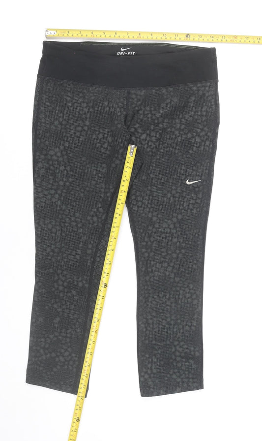 Nike Womens Black Cropped Dri-FIT Leggings M Slim Fit Running Yoga