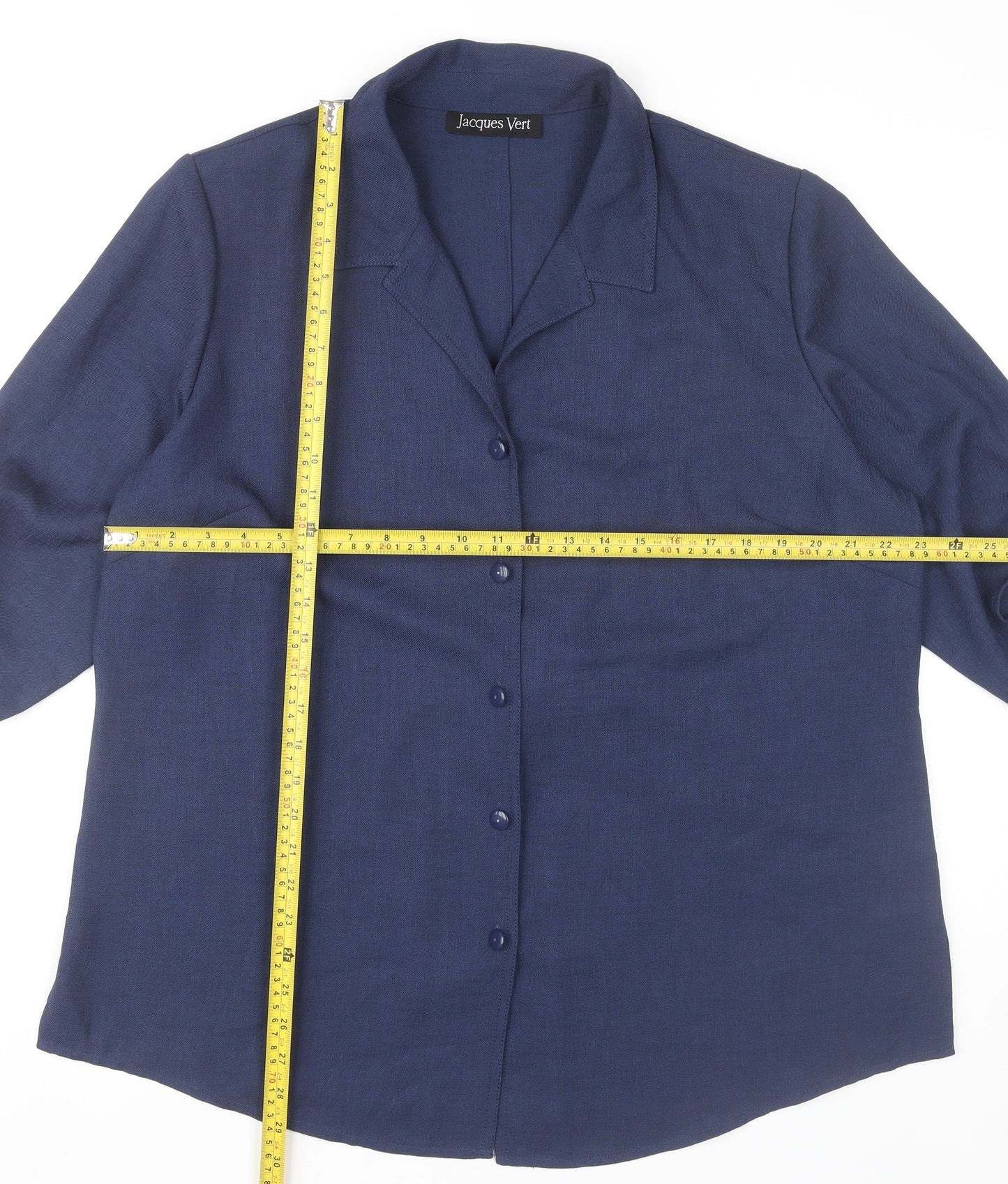 Jacques Vert Womens Blue Blouse UK 20 Button Up 3/4 Sleeve