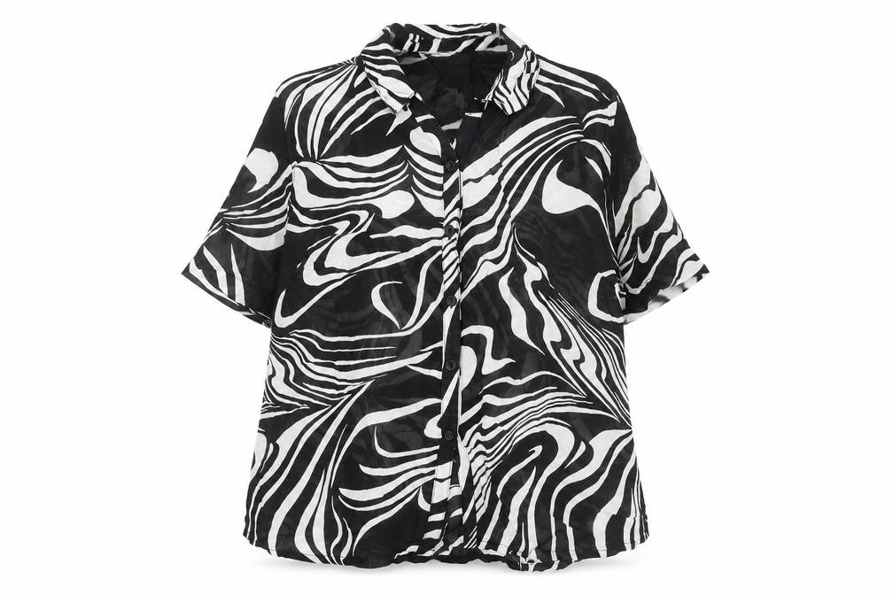 Classics Women Black White Animal Print Button-Up Shirt Size 16