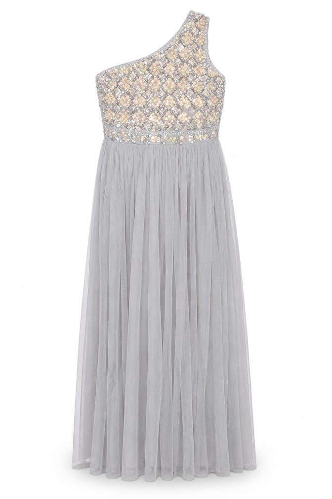 ASOS Women’s Grey Sequin Maxi One Shoulder Formal Dress Size 12