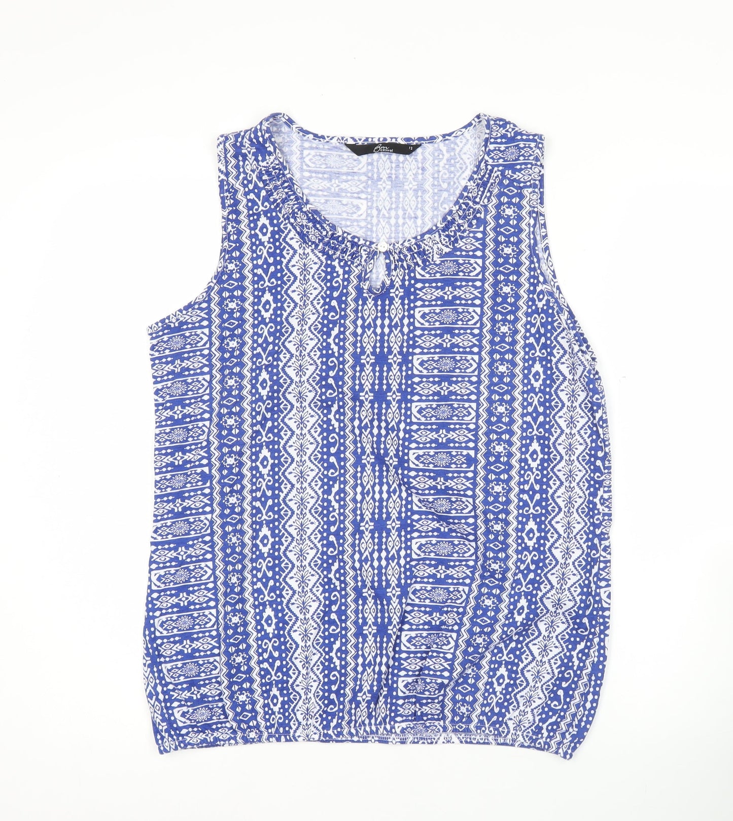 BM Casual Womens Blue Geometric Tank Top Size 12 Sleeveless