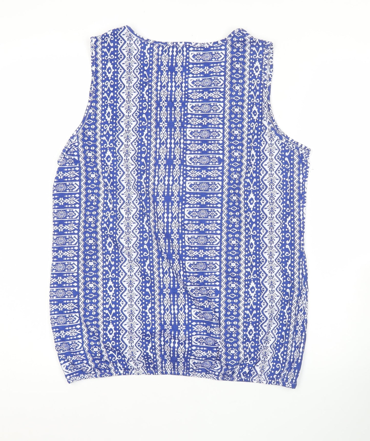BM Casual Womens Blue Geometric Tank Top Size 12 Sleeveless