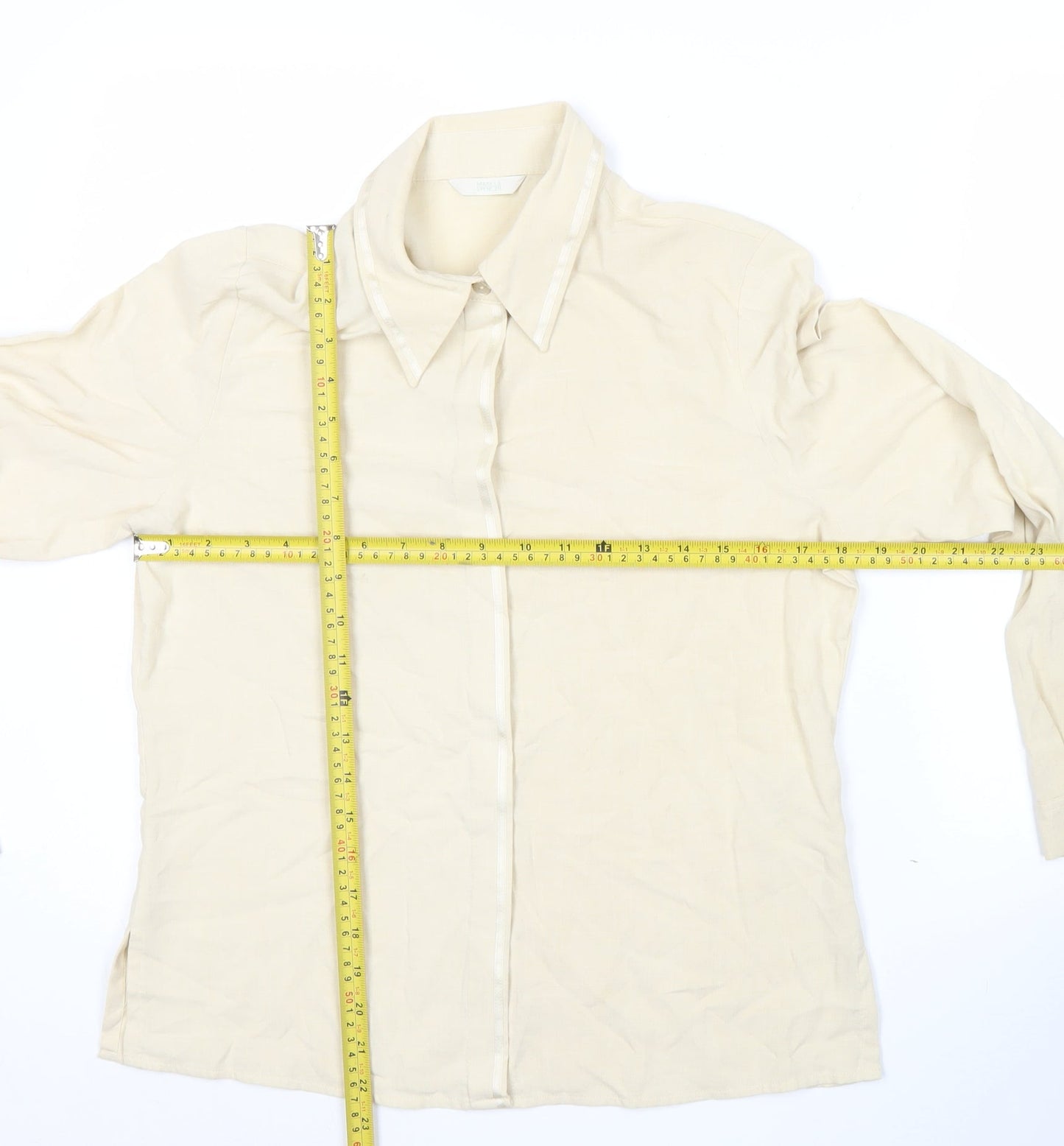 Marks and Spencer Womens Beige Button-Up Shirt Size 10 Long Sleeve