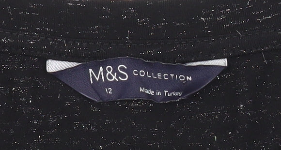 Marks and Spencer Womens Black V-Neck Short Sleeve T-Shirt Size 12