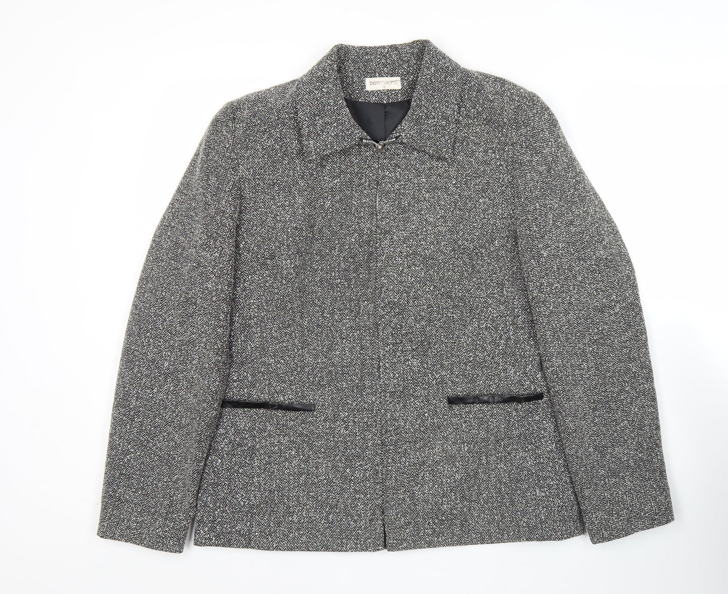 Bonmarché Women’s Grey Herringbone Jacket Size 12 Zip Business Casual