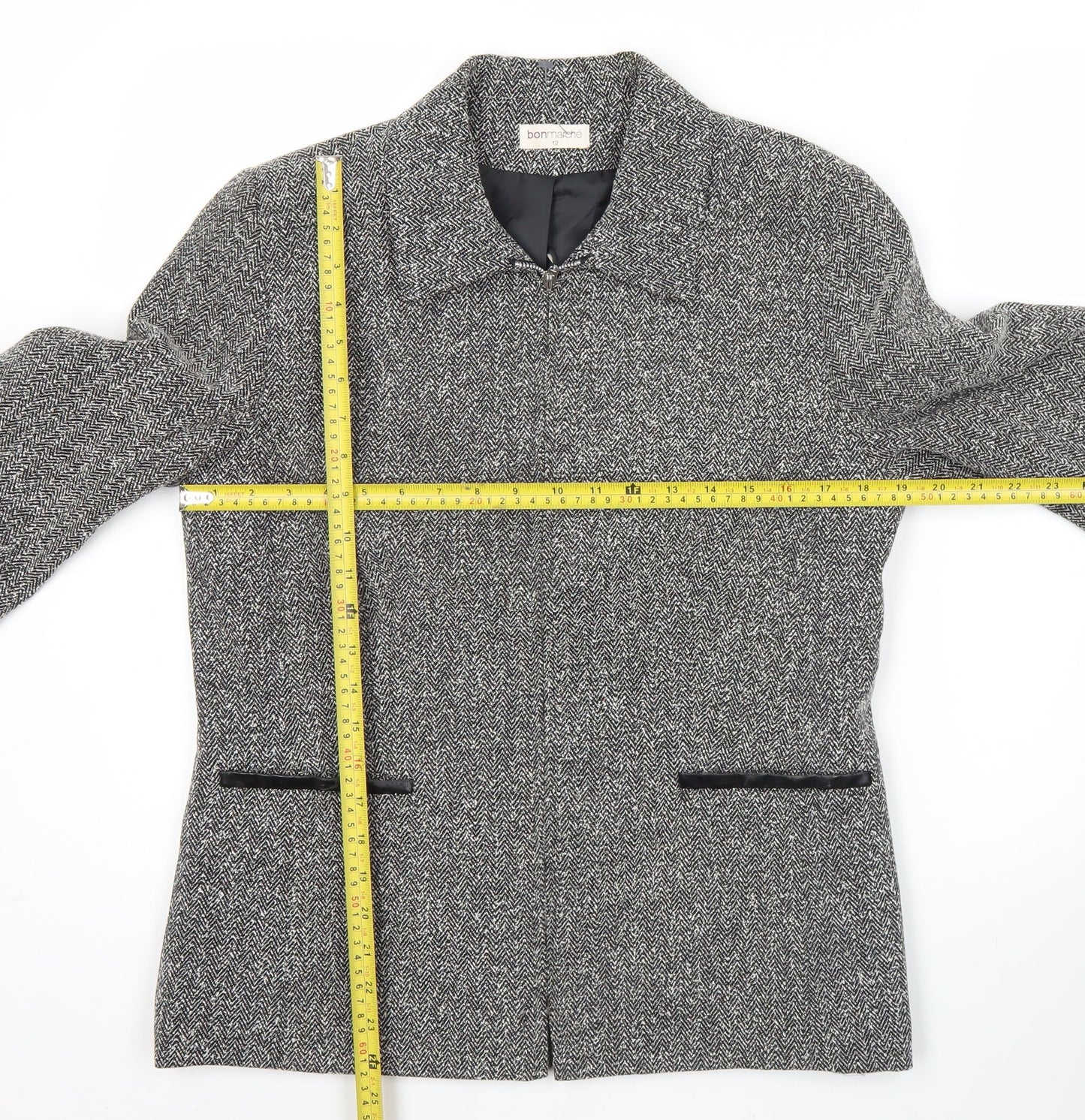 Bonmarché Women’s Grey Herringbone Jacket Size 12 Zip Business Casual