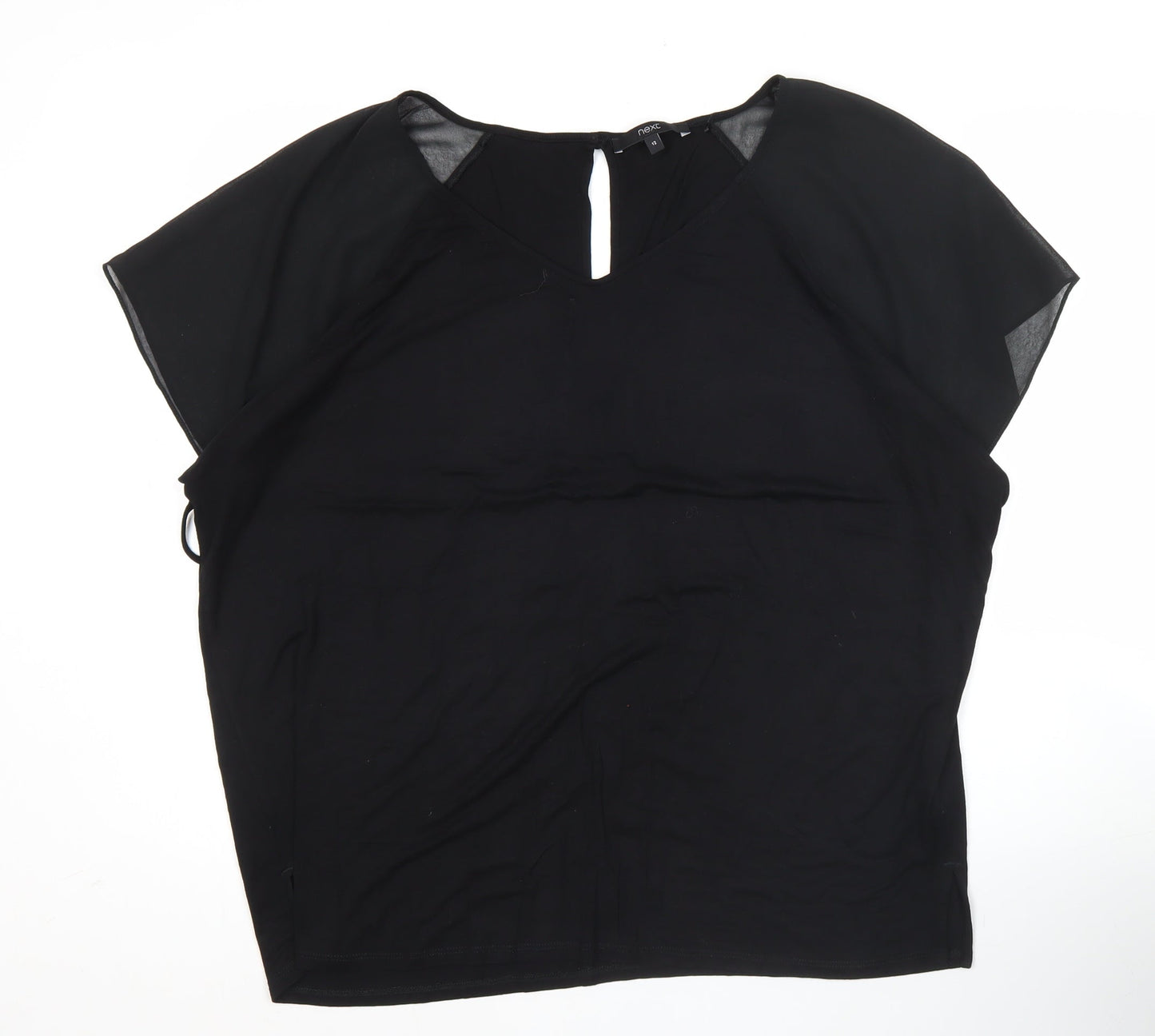 Next Womens Black Blouse Size 12 Scoop Neck Short Sleeve