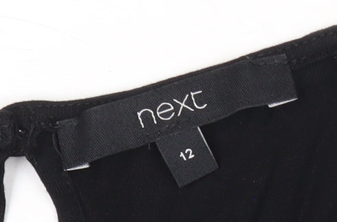 Next Womens Black Blouse Size 12 Scoop Neck Short Sleeve