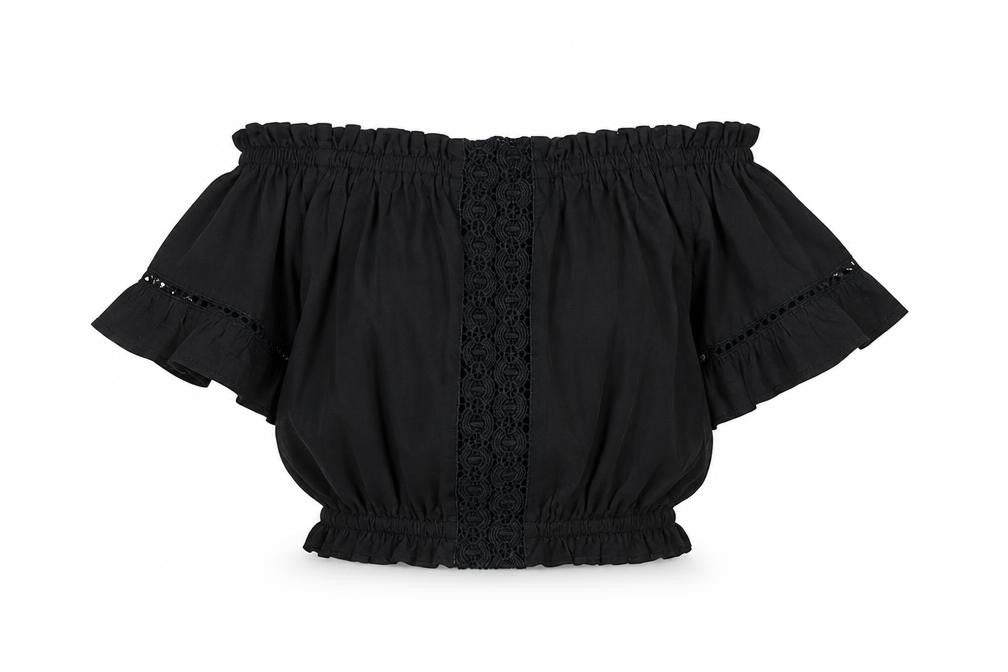 Select Women’s Black Off Shoulder Cropped Blouse UK 10 Summer Top