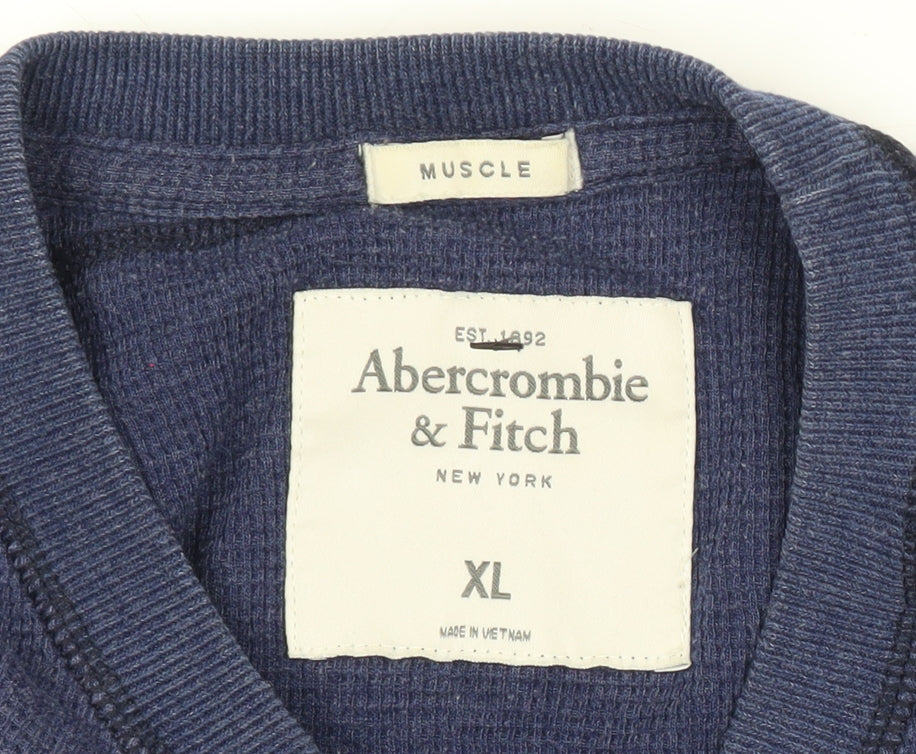Abercrombie & Fitch Men’s Blue XL Pullover Jumper Crew Neck Waffle-Knit