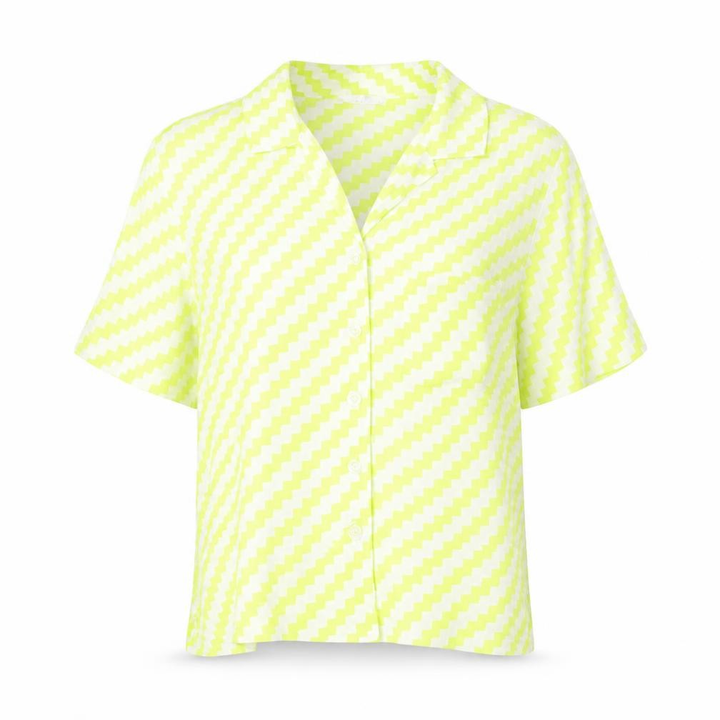 EDC Womens Yellow XS Geometric Button-Up Viscose Shirt