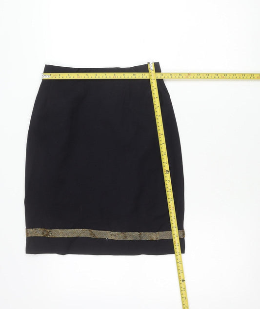 Escada Women’s Black Wool Beaded Pencil Skirt Size 8