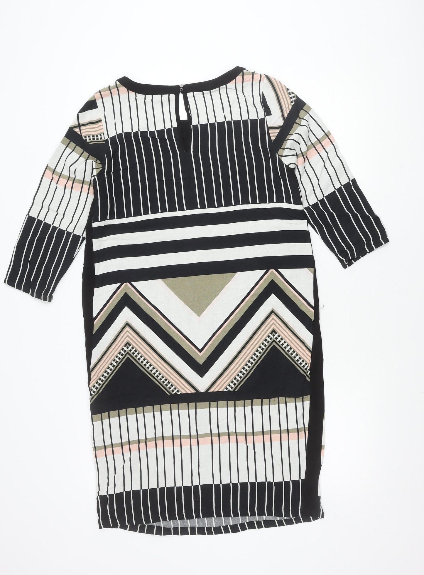 Fransa Womens XS Black White Shift Dress Geometric Print 3/4 Sleeve