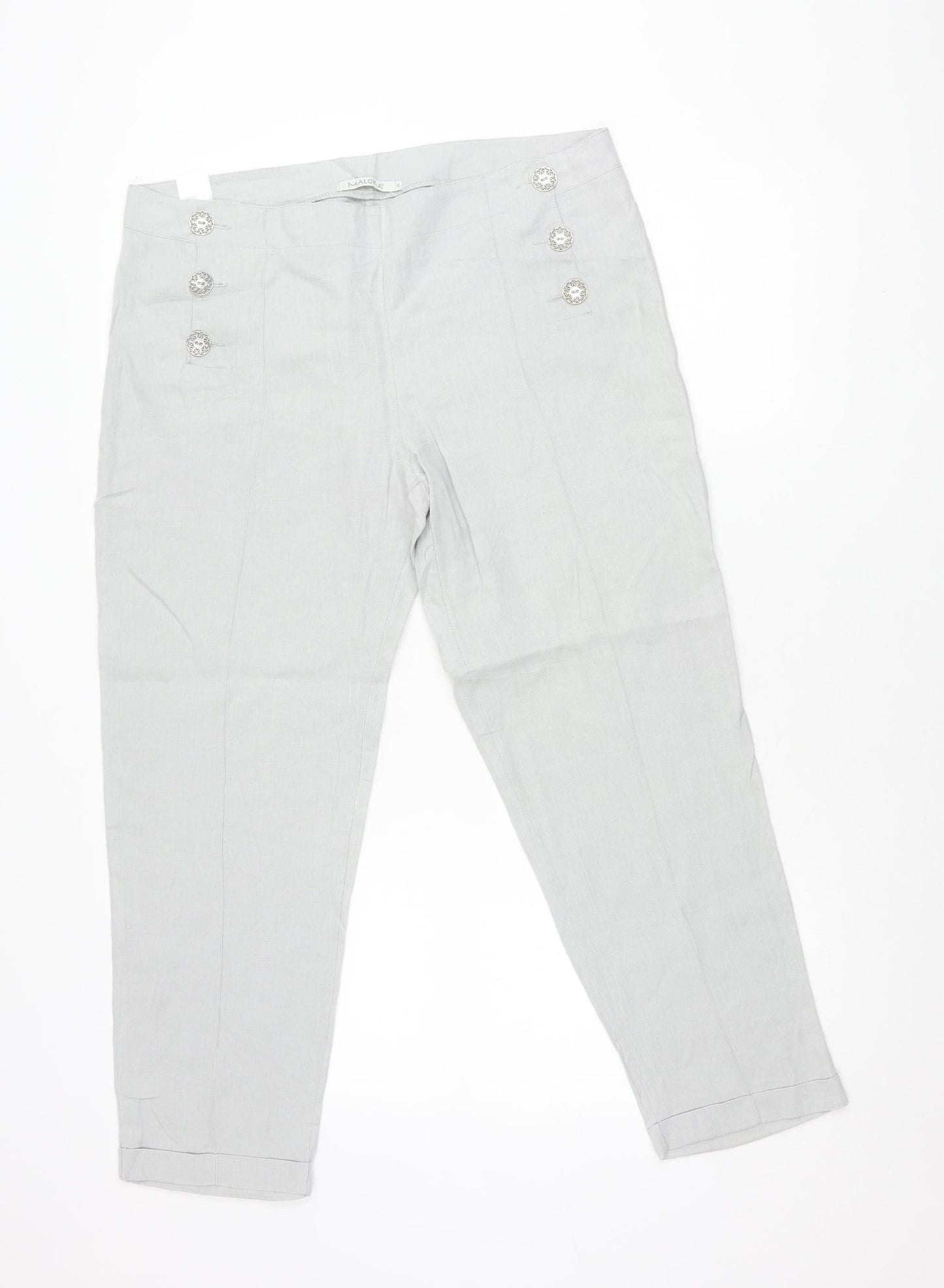 Maloka Womens Grey Linen Relaxed Straight Leg Trousers Size 4