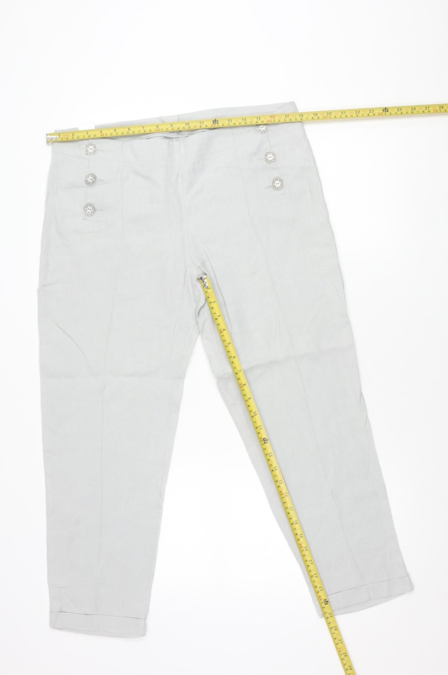 Maloka Womens Grey Linen Relaxed Straight Leg Trousers Size 4