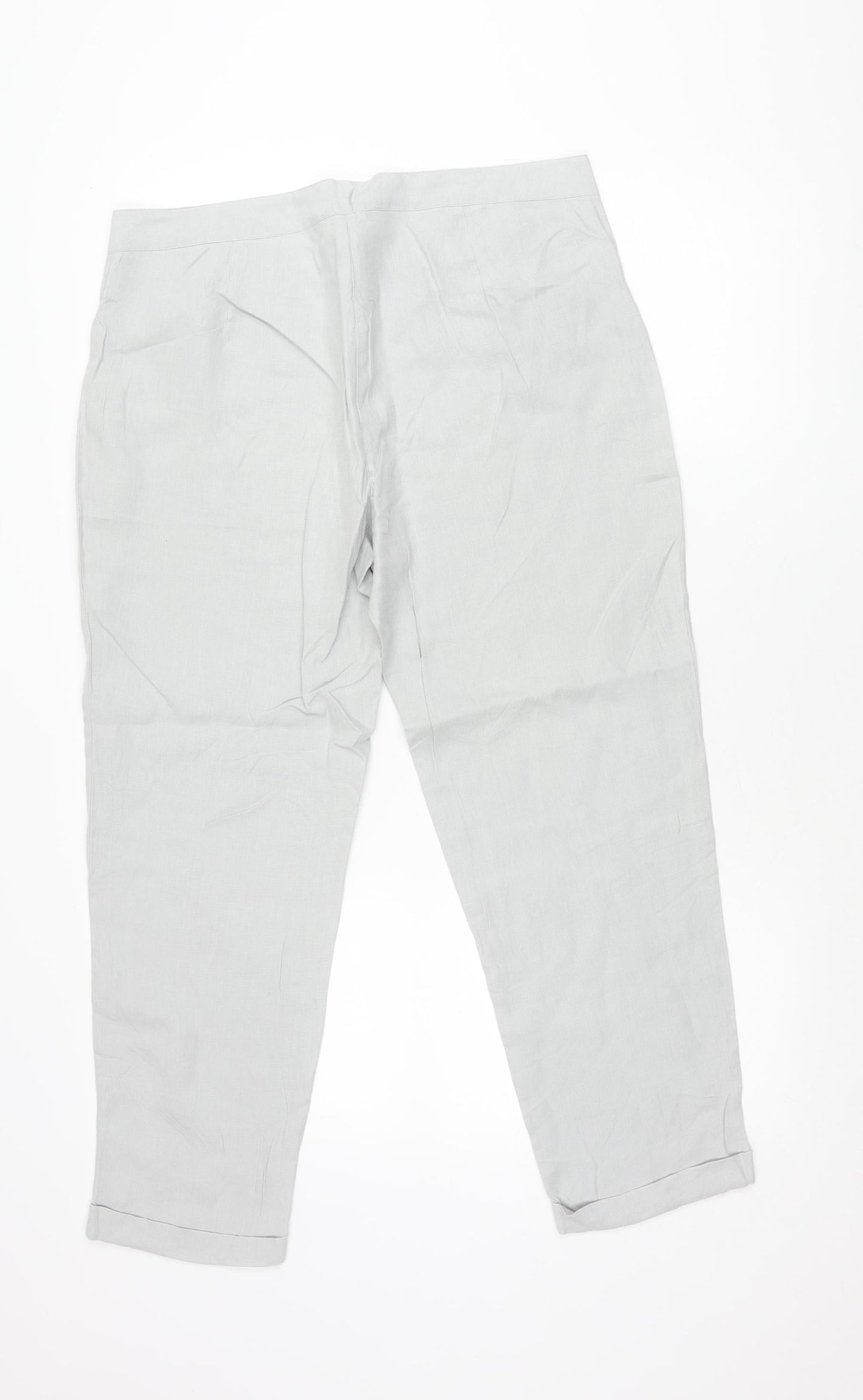 Maloka Womens Grey Linen Relaxed Straight Leg Trousers Size 4