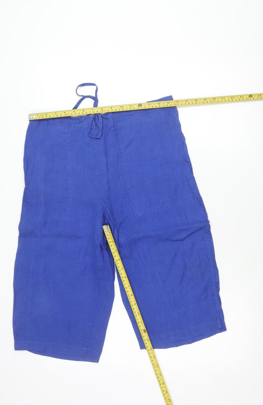 Jaeger Womens Blue Linen Culotte Shorts Size 12 Relaxed Summer Drawstring