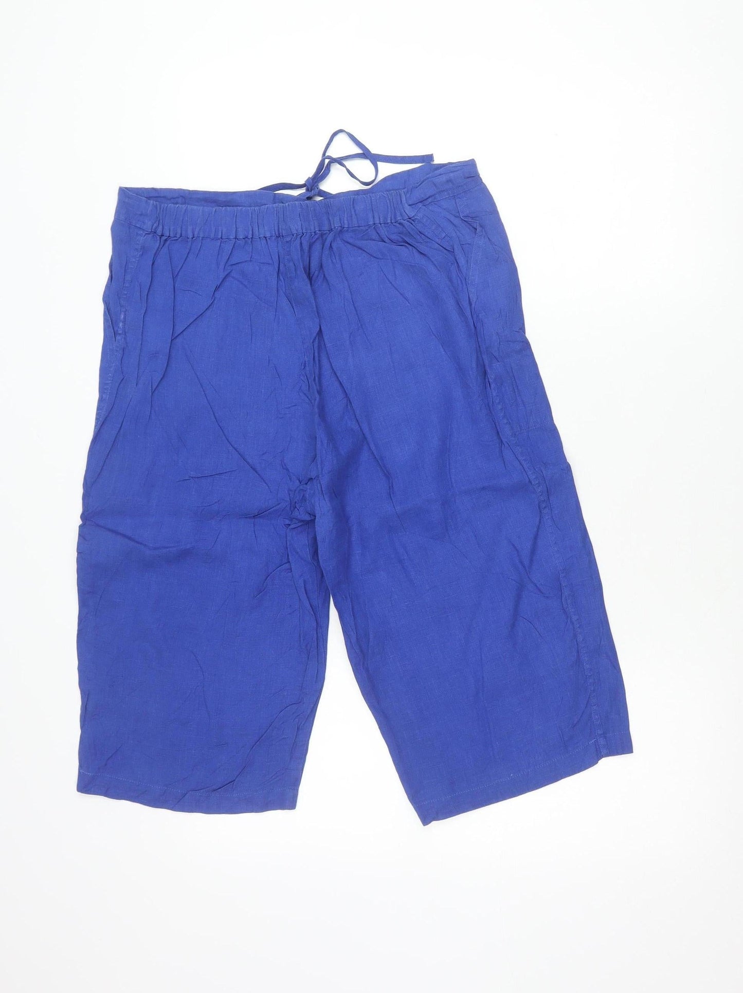 Jaeger Womens Blue Linen Culotte Shorts Size 12 Relaxed Summer Drawstring
