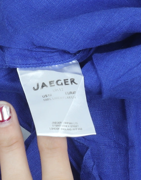 Jaeger Womens Blue Linen Culotte Shorts Size 12 Relaxed Summer Drawstring