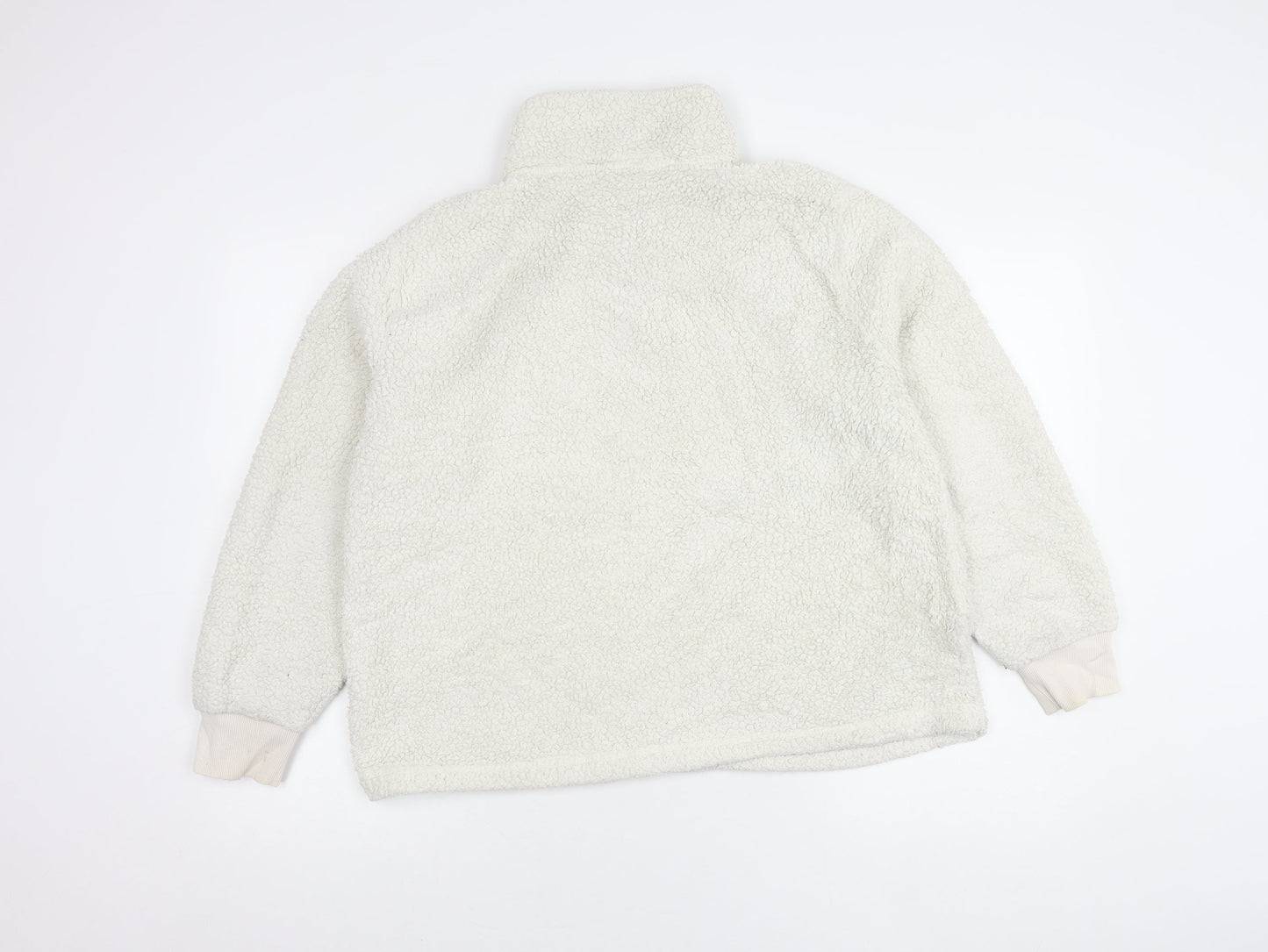 Calvin Klein Womens White Fleece Henley Sweatshirt M Warm Casual