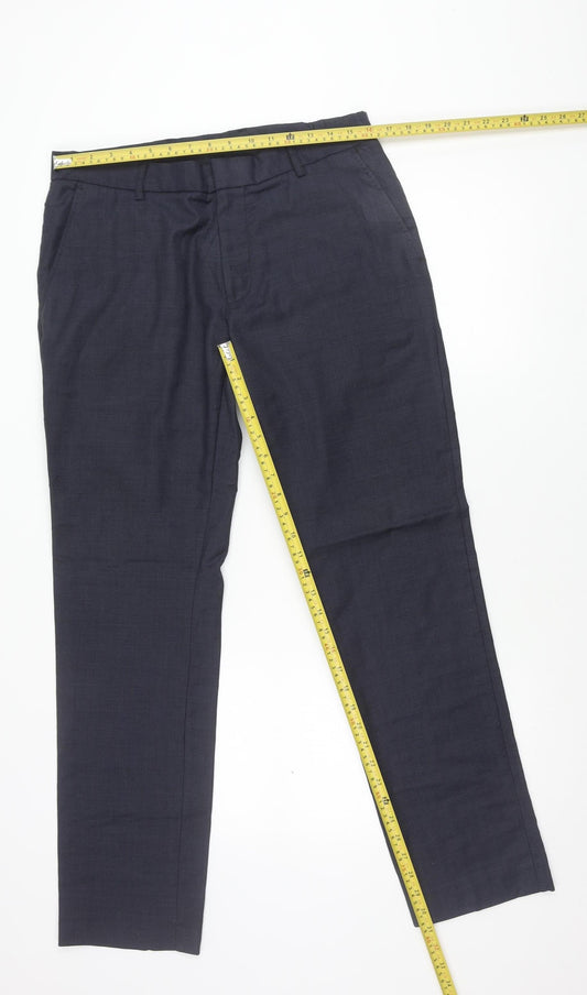 Topman Unisex Adults Blue Wool Blend Dress Trousers Size 34R