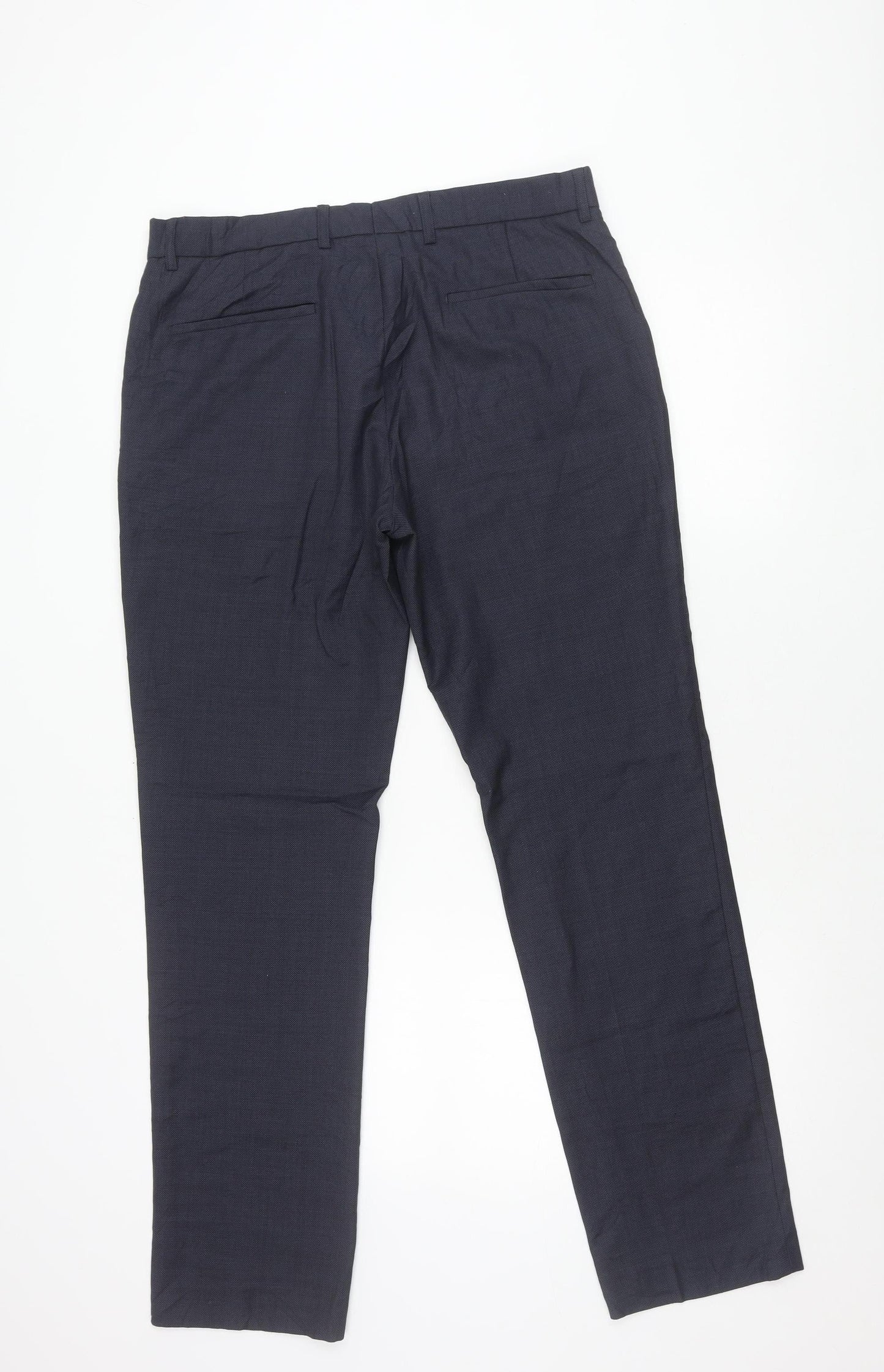 Topman Unisex Adults Blue Wool Blend Dress Trousers Size 34R