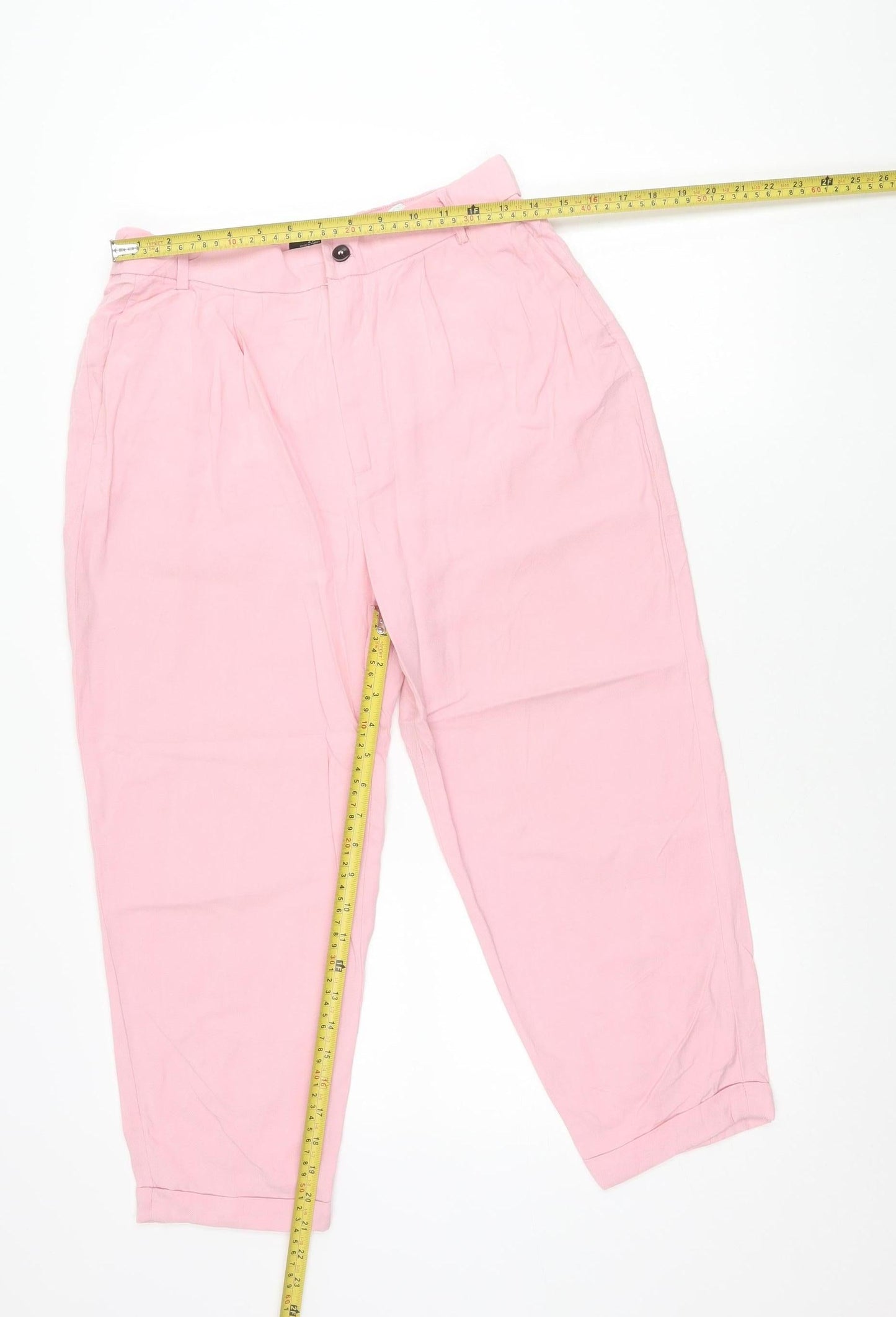 Zara Women Pink Lyocell Chino Trousers Size 12 Relaxed Fit