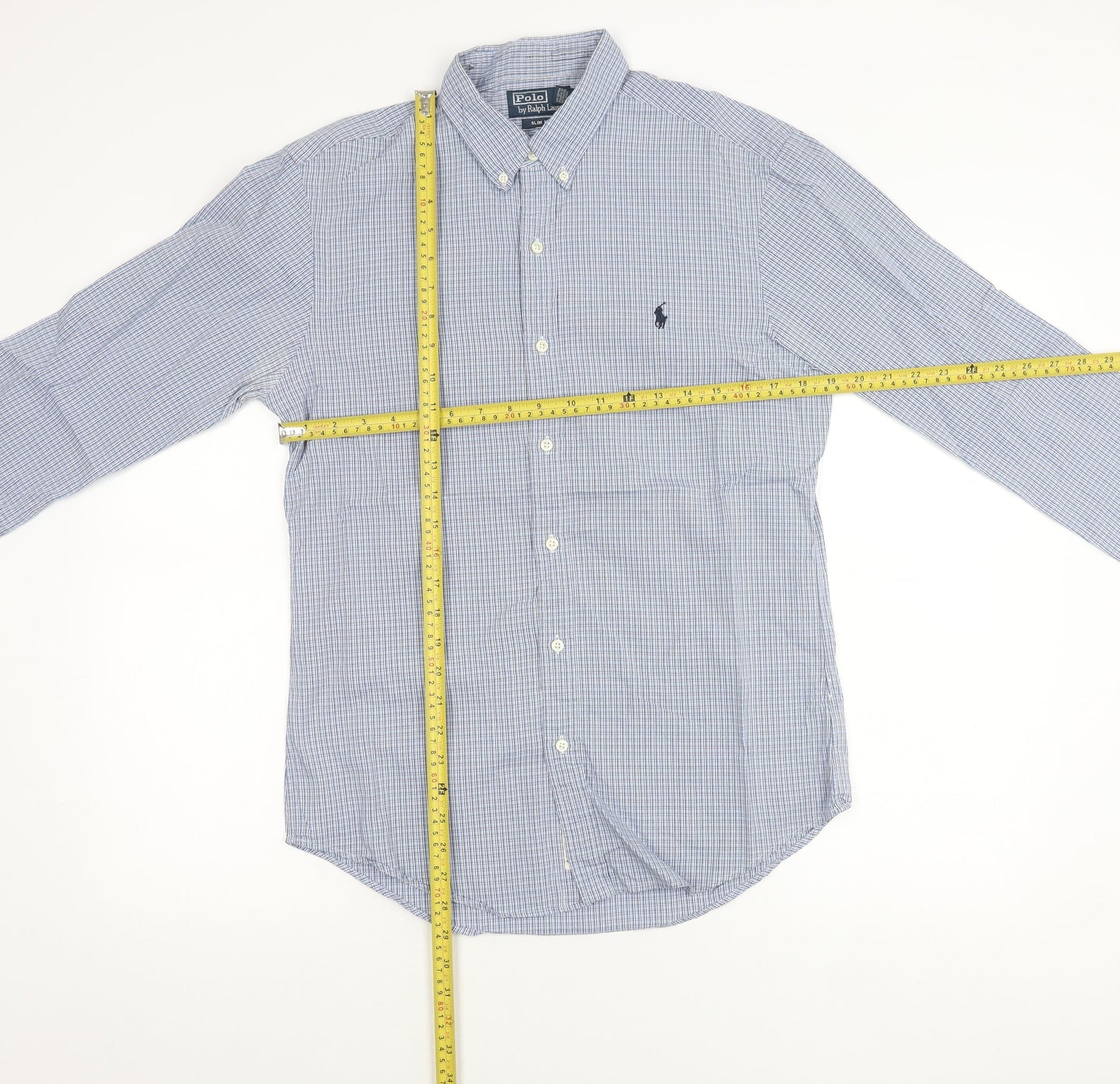 Ralph Lauren Men’s Blue Check Slim Fit Shirt M Long Sleeve Cotton