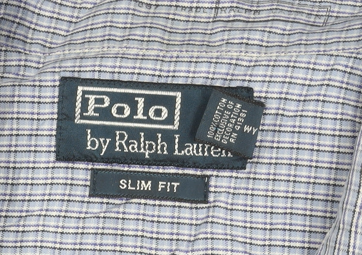 Ralph Lauren Men’s Blue Check Slim Fit Shirt M Long Sleeve Cotton