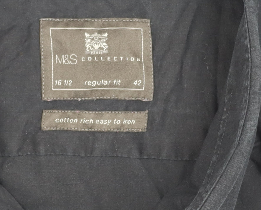 Marks and Spencer Men’s Black Regular Fit 16.5 Long Sleeve Cotton Shirt