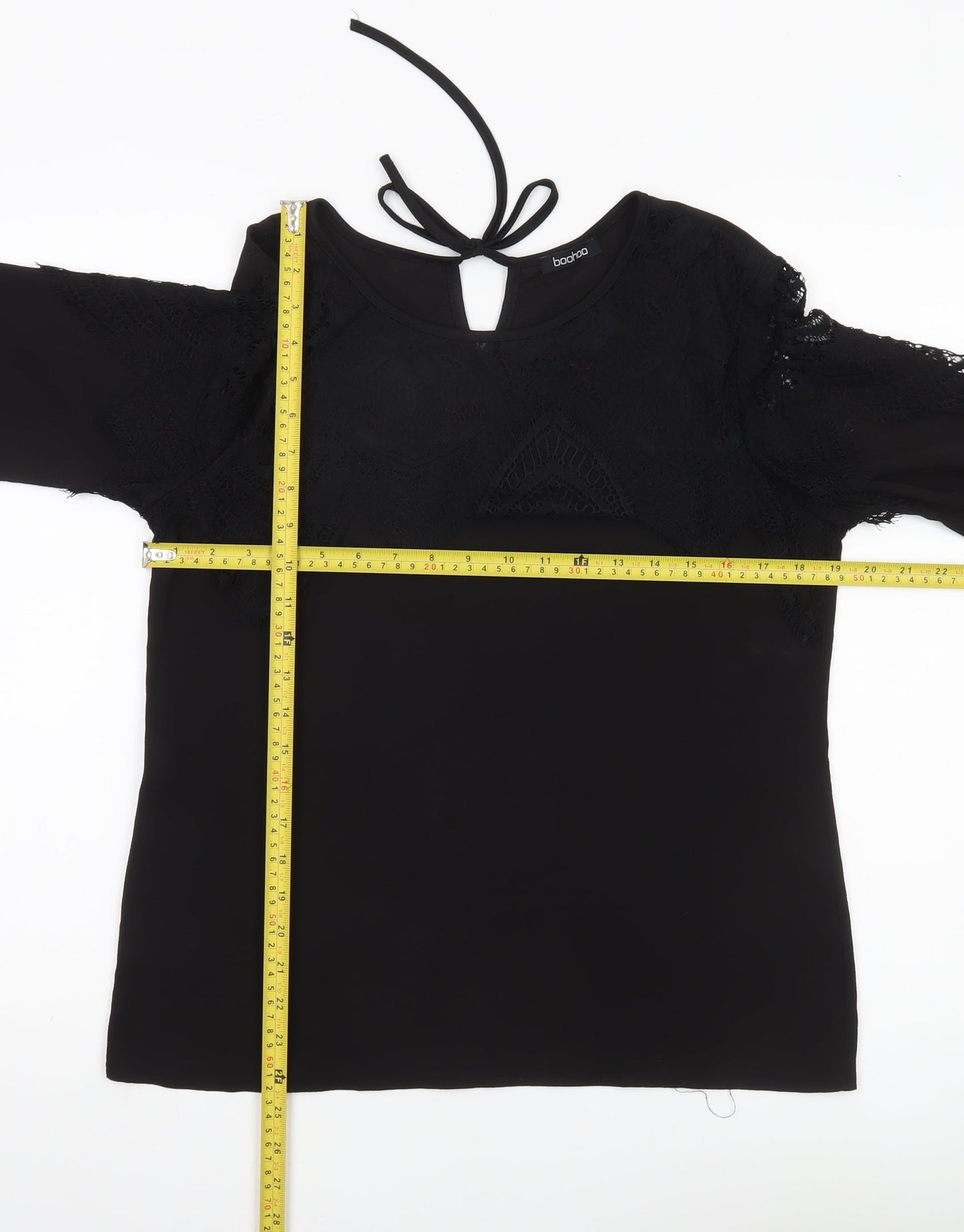 Boohoo Womens Black Lace Long Sleeve Tunic Blouse Size 12