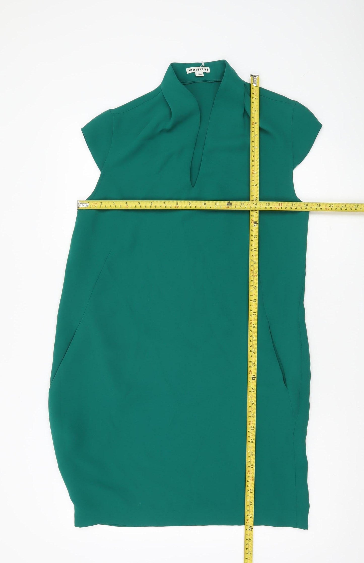 Whistles Women’s Green Shift Knee Length Dress Size 10 Short Sleeve