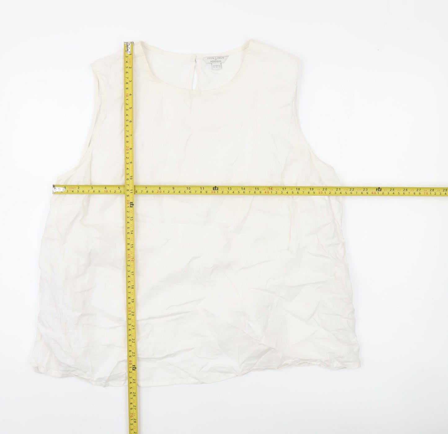 Monsoon Women Ivory Linen Sleeveless Blouse Size 22