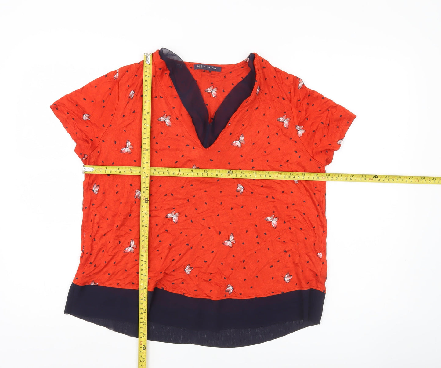Marks and Spencer Womens Orange Butterfly Print Tunic Blouse UK 14