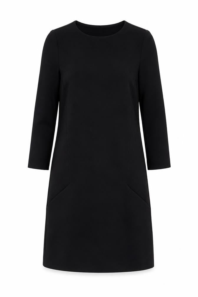 H&M Women Black XS Shift Dress Long Sleeve Round Neck