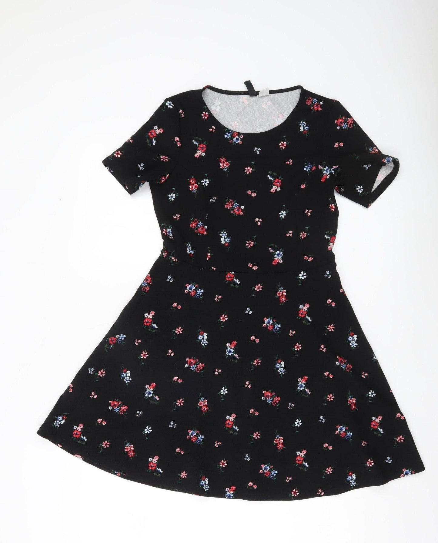 H&M Divided Women’s Black Floral A-Line Short Sleeve Dress Size 10