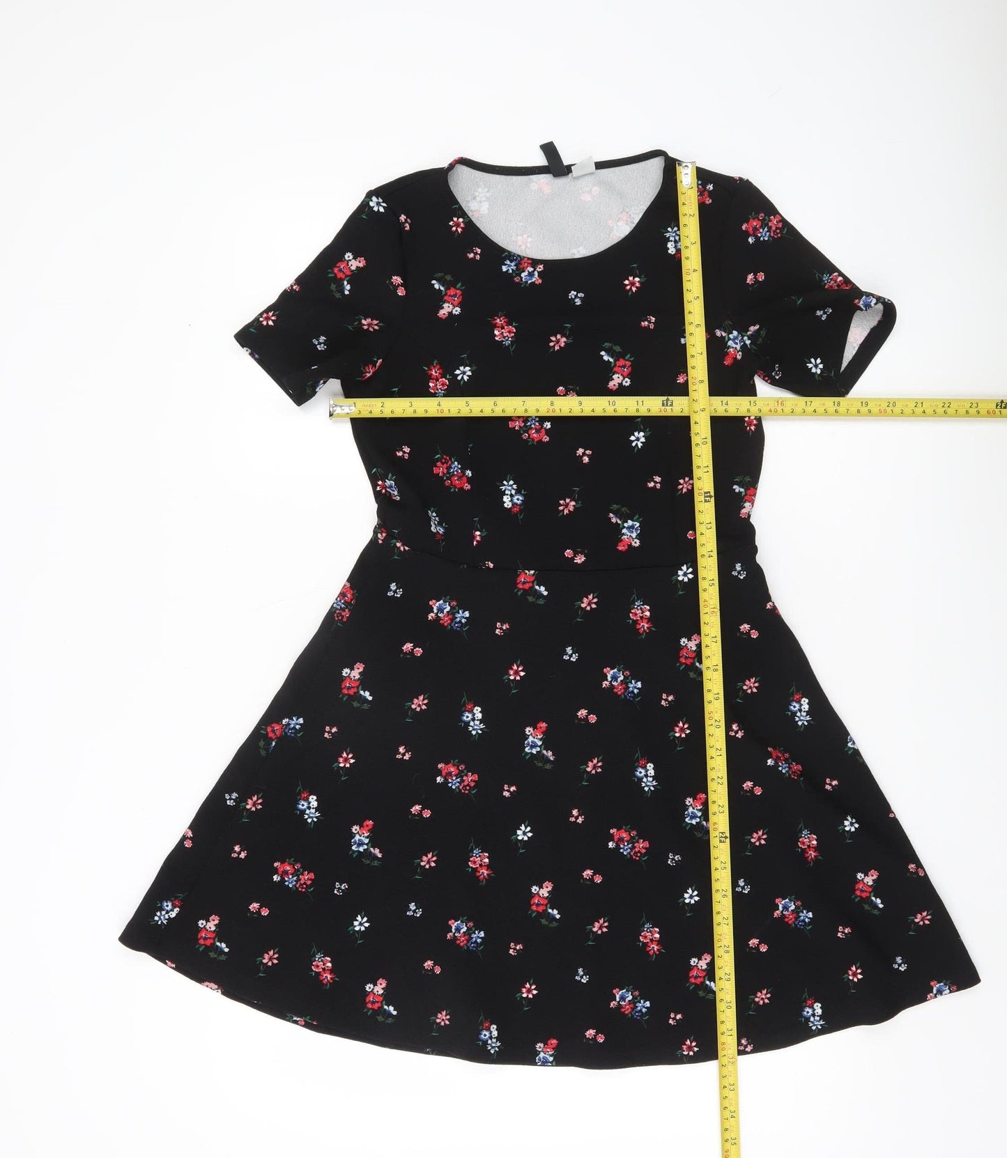 H&M Divided Women’s Black Floral A-Line Short Sleeve Dress Size 10