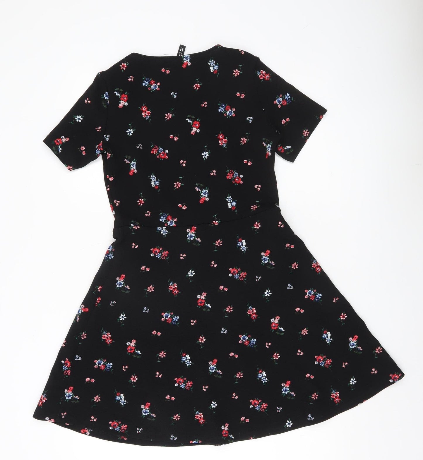 H&M Divided Women’s Black Floral A-Line Short Sleeve Dress Size 10
