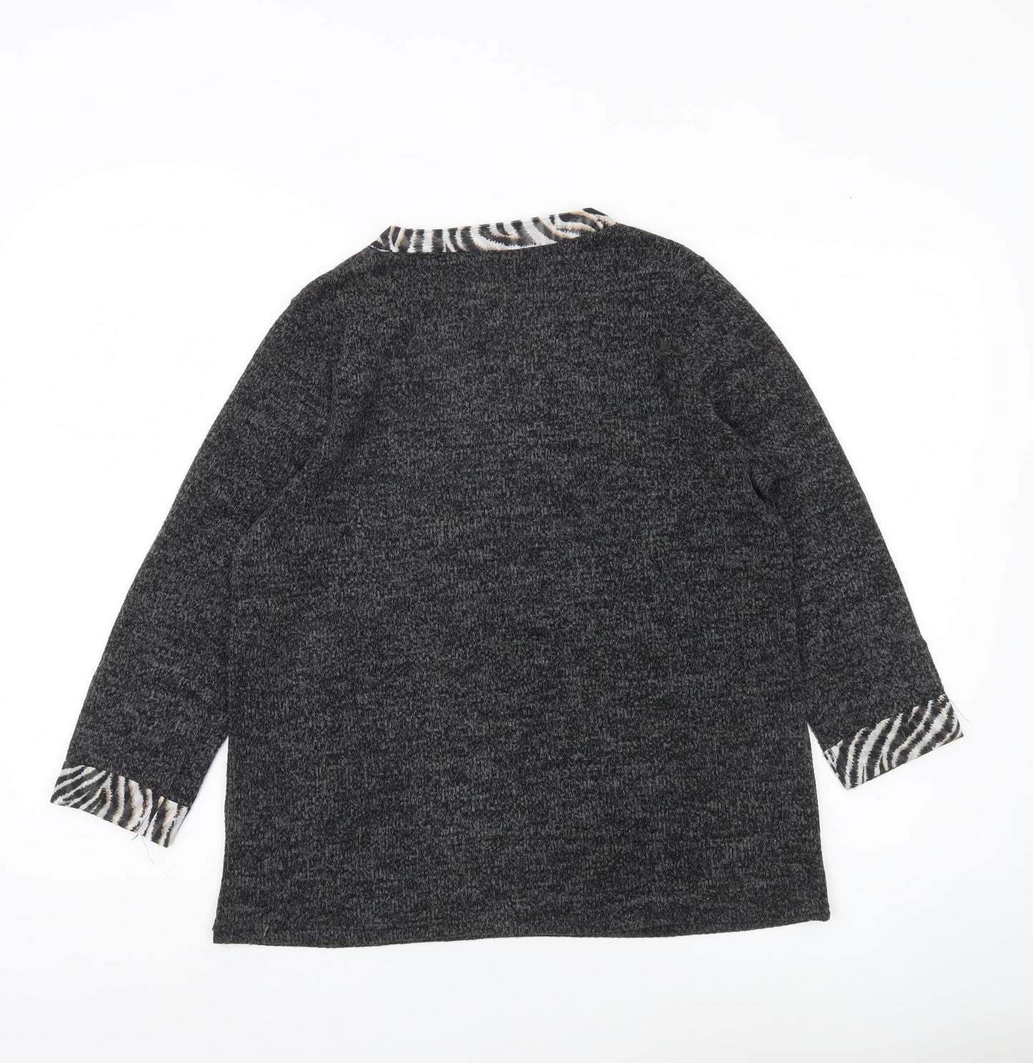 Bonmarché Womens Grey V-Neck Animal Trim Pullover Jumper Size 10