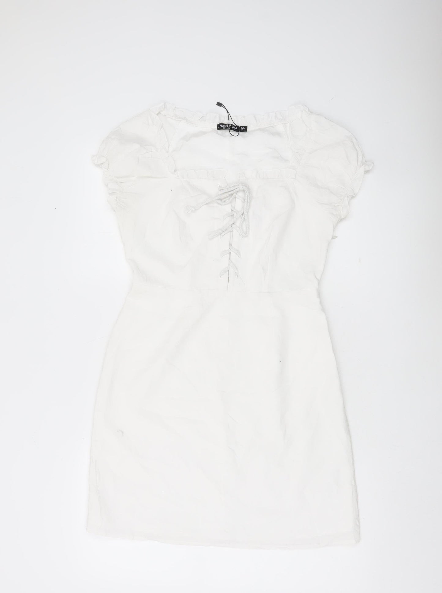 Nasty Gal Women White Size 10 Mini Puff Sleeve Cotton Summer Dress