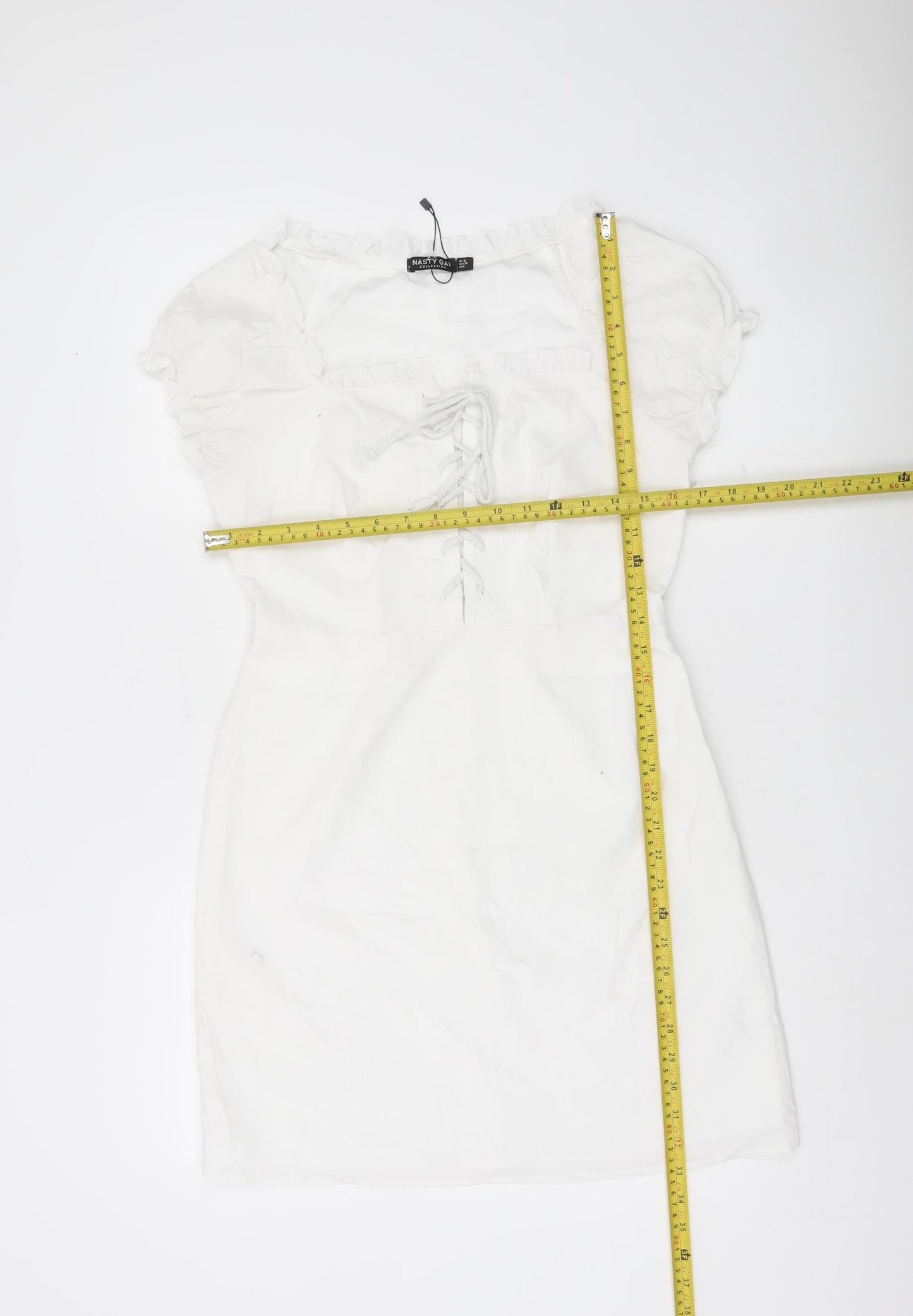Nasty Gal Women White Size 10 Mini Puff Sleeve Cotton Summer Dress