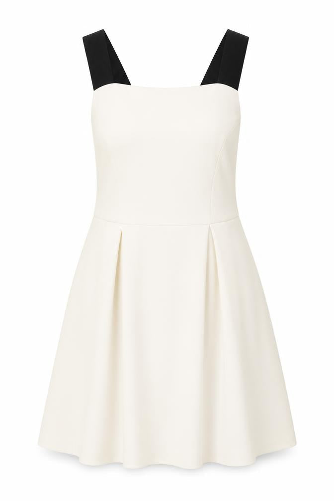 Front view of ASOS Women Ivory Skater Dress, size 14, Sleeveless Partywear
