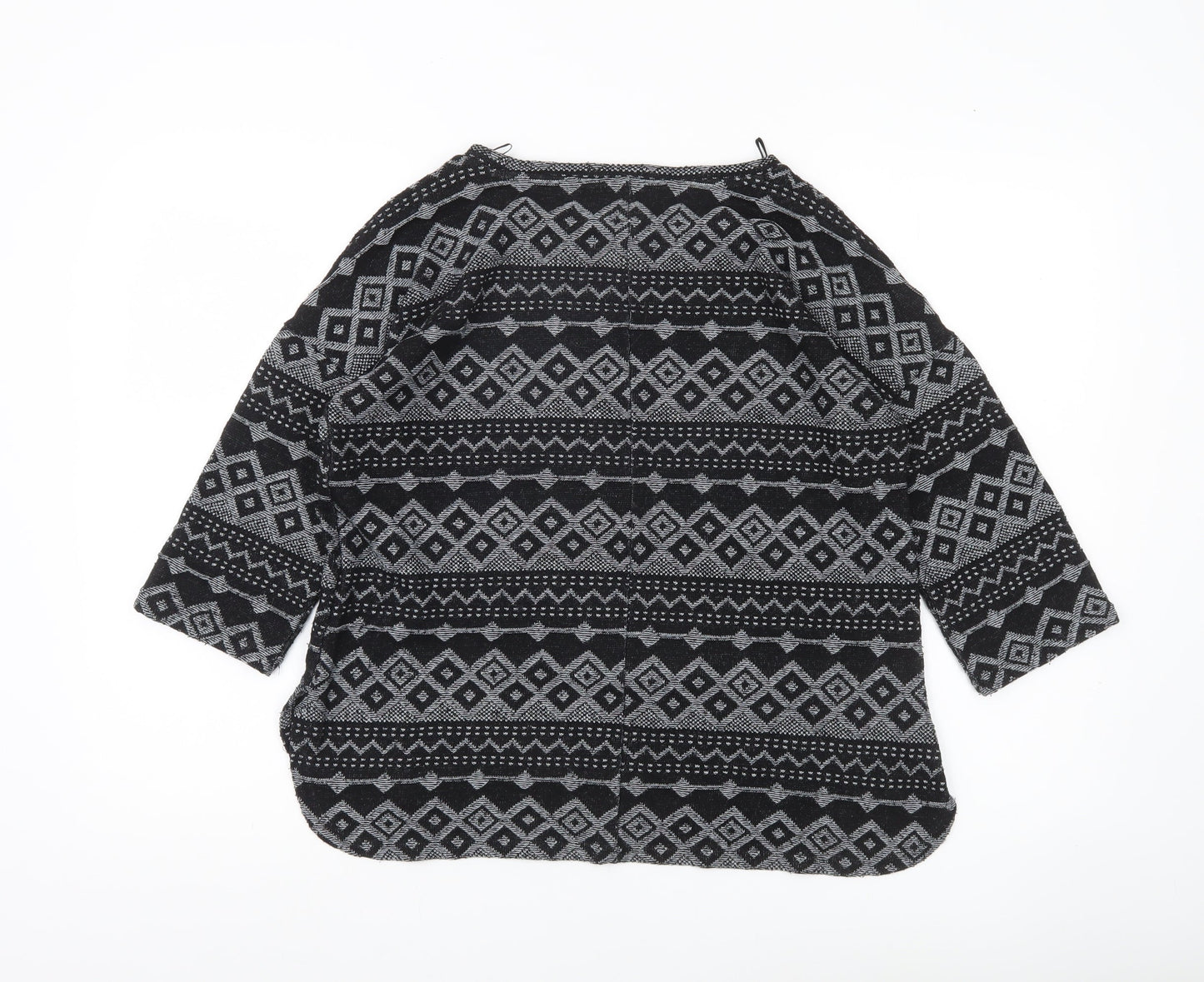 Next Womens Black Geometric Knit Tunic Top UK 12 3/4 Sleeve